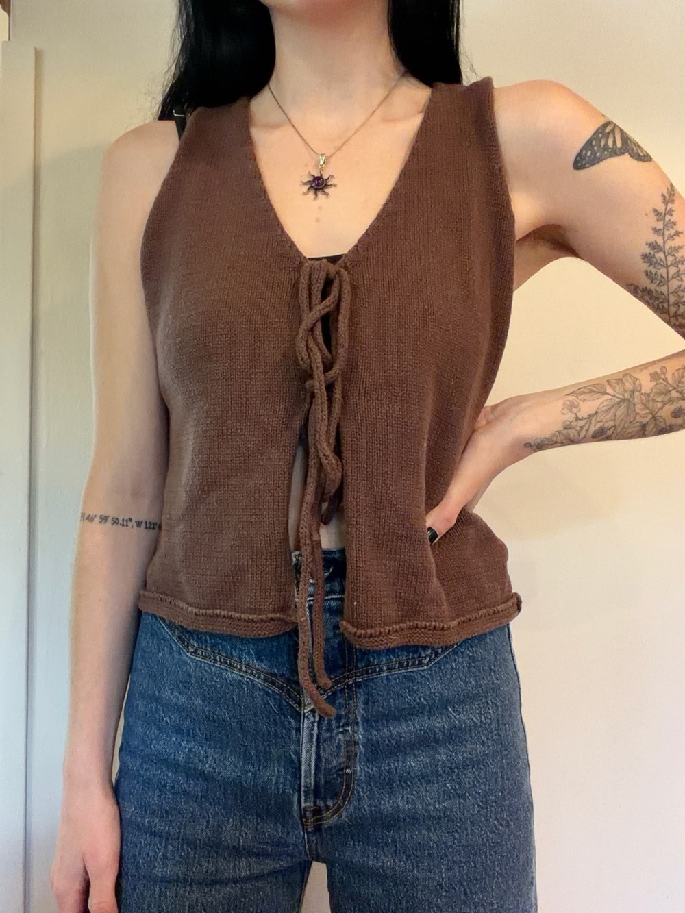 Brown Knit Tie-Front Tank Top - Women